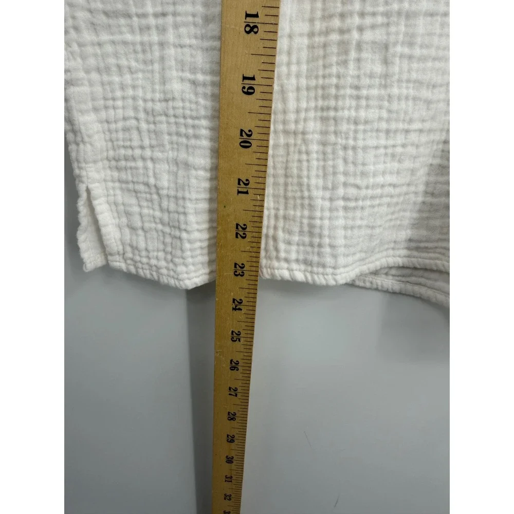 J.Crew BI431 Double Gauze V-Neck Top Womens S Off White Short Sleeve Pocket